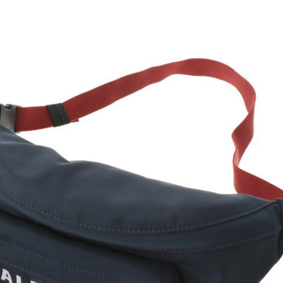 BALENCIAGA Logo Waist Bag Navy Blue Red Nylon Body - Picture 3 of 12